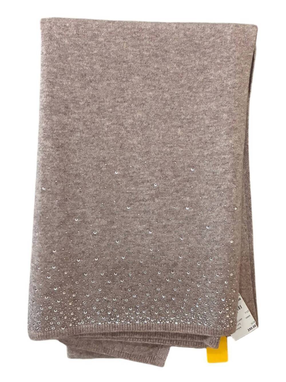 NEW INCASHMERE women's embellished border scarf in heather taupe